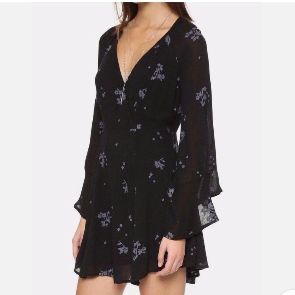 Free People Black Jasmine Embroidered Mini Dress